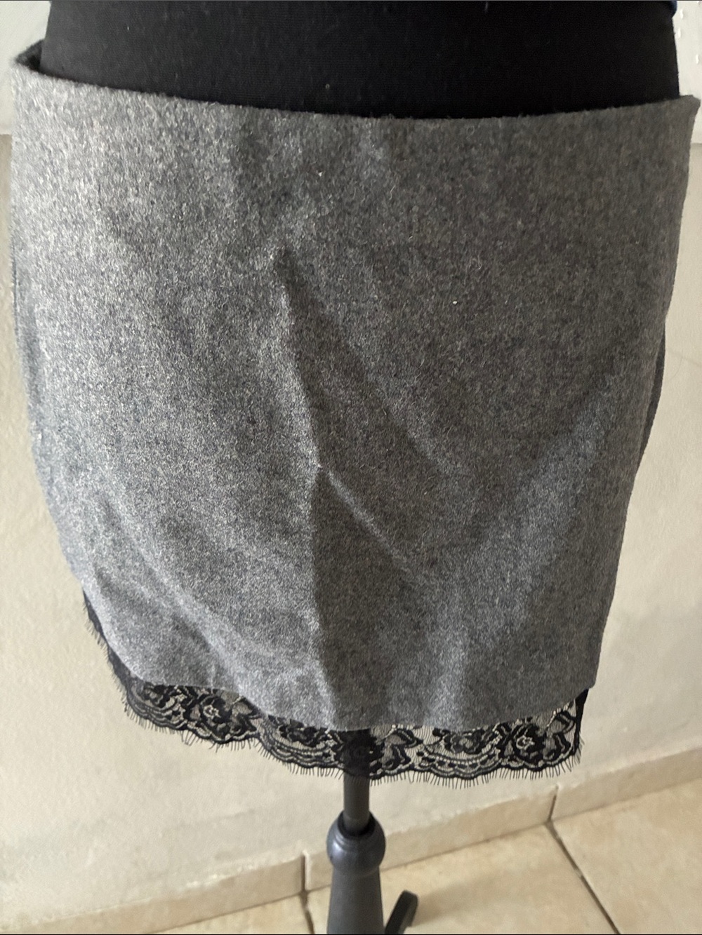 Zara Grey Pencil Skirt with Black Lace Trim